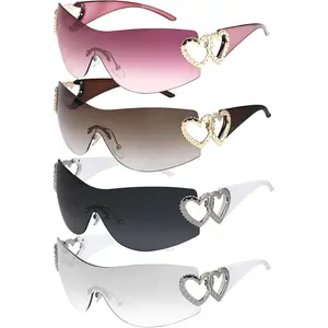 Women's Heart-Shaped Frameless Sunglasses Set, Y2K Trendy All-In-One Design, Ultra-Size Fashion Sunnies for Party and Beach