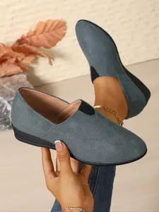 Women's Fashion Ballet Flats Cute Style, Velour Material Comfortable Slip-On Shoes, Casual Trendy Flat, Elegant Ladies Footwear for Daily Wear, Pointed Toe Flats