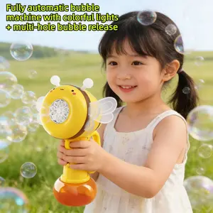Electric Bubble Machine, Handheld Bubble Maker, Head-Tilting, Leak-Proof, Cool Lights, 10 Nozzles, Rounded Design, Summer Outdoor Toy