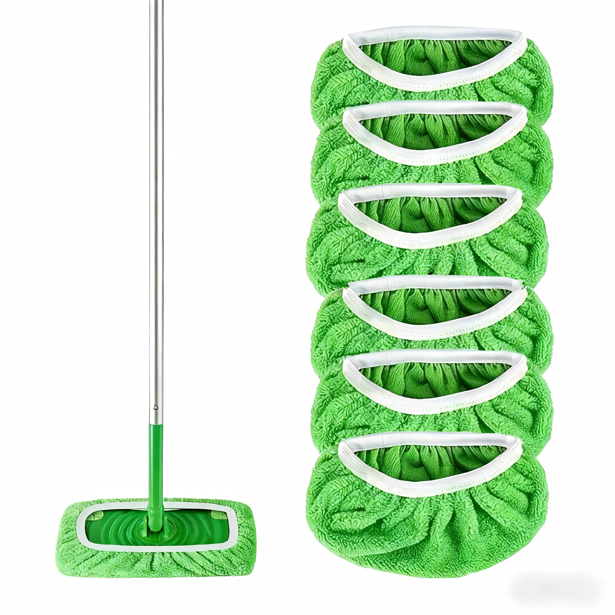 6Pcs Reusable Microfiber Wet-Dry Mop Cover Refills, 10-12 Inch Rectangular Water Absorbent Mop Heads, Compatible with Swiffer Sweeper (Handle Not Included)