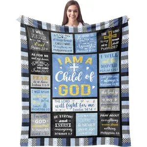 Soft Flannel Fabric Biblical Text Blanket, Stain Resistant Multi-Size Religious Throw - Christian Inspirational Graduation Gift Ideas, Baptism Spiritual Gift