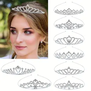 8 Pcs Diamond Crown Headband Silver Metal Tiara Headbands Brides Wedding Headpieces for Women Fashion Accessories