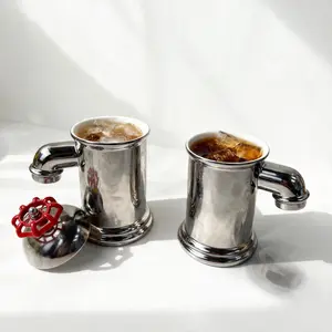 Father's Day Gift (Set of 2)12ozViral Faucet Shaped Coffee Mug - Silver Plated Ceramic Body, Funny Cup for Cold Brew/Iced Coffee, Unique Prank Gift for Coffee Lovers,  Drinkware Tumbler Reusable Reuse Washable