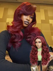 Lehanhair 24 Inch Glueless Long Wavy Synthetic Various Colors 4X6 Lace Wigs for Women, Gorgeous Fluffy Wigs without Bangs, Synthetic Wigs for Party, New Year Christmas Daily Use