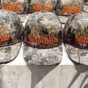 Tree Camo Hydro Snapback Hat - Waterproof, Adjustable Size, Toddler-Youth Fit, Camo Print, Flame Logo, Edgy Fashion Accessory, Snapback Hats