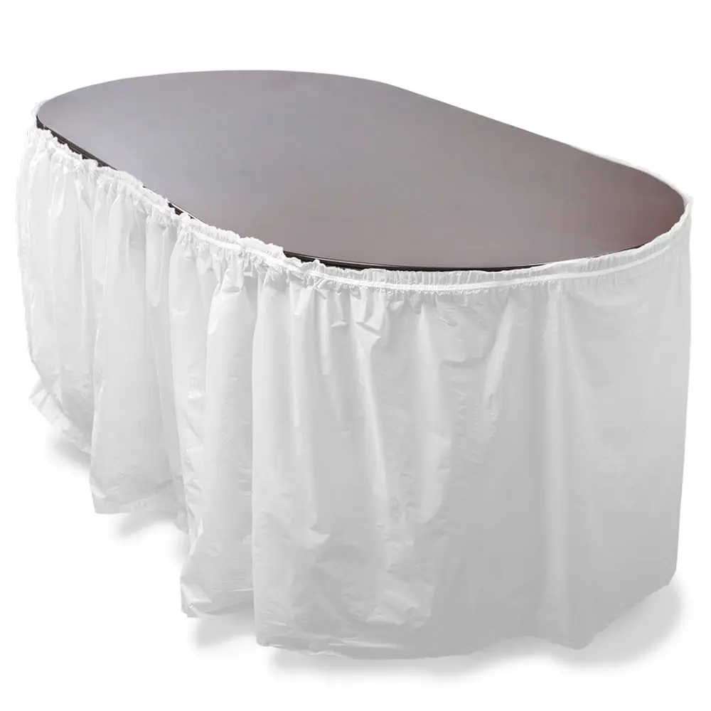 White Reusable Plastic Table Skirt - 14 ft., Extends to Over 20 ft., Ideal for Party & Home Decorations, Decoration