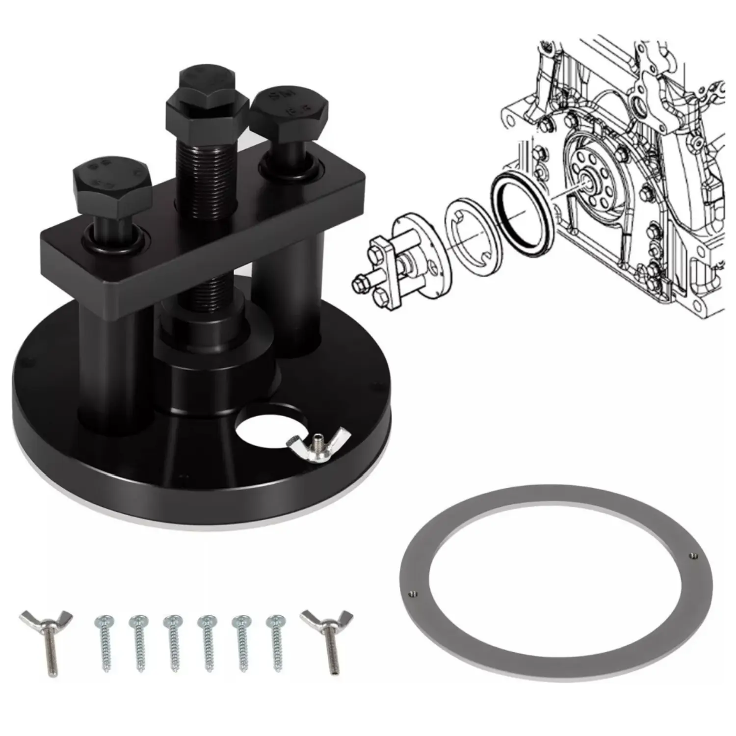Front Crankshaft Seal Remover & Installer Tool with Installation Ring Adapter - Corrosion-Resist Heavy-Duty Steel OEM Replacement, Removes Seals, Ensures Long-Term Service for Detroit DD13/DD15 (Part W541589023300), Crankshaft Work