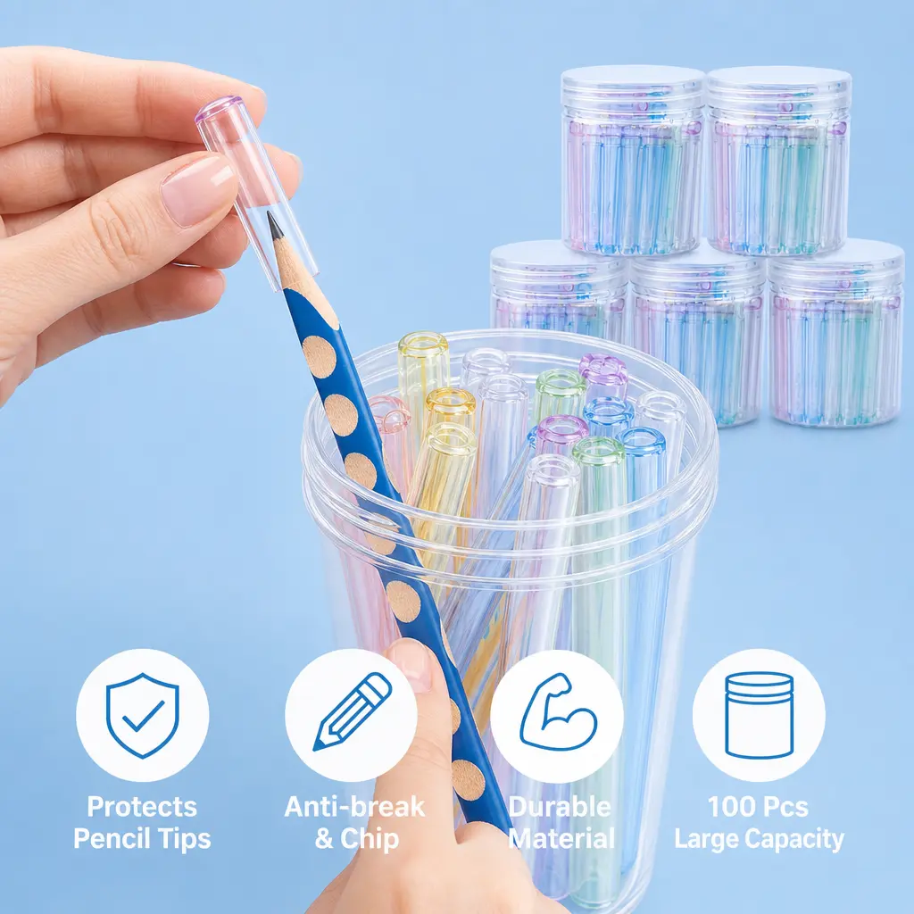 50 Counts, Transparent Mixed Color Pencil Cap, Fits Various Pencil Shaft Types, Protects Pencil Tip from Poking and Scratching, for Daily School Stationery Use