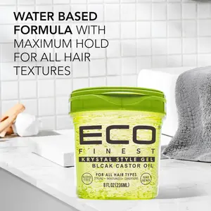 ECO Finest Black Castor Oil Styling Gel 8 oz - Adds Shine & Tames Split Ends - Moisture-Rich & Alcohol-Free - Max Hold & Lightweight - Ideal for All Hair Types - Salon-Quality Finish - Haircare, Clear - Gentle, Daily