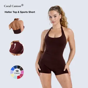 Coral Canton Halter Top & Sports Short Set
