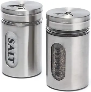 Salt and Pepper Shakers Stainless Steel and Glass Set silver