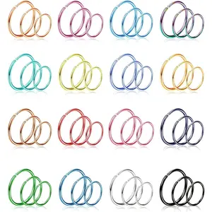MILACOLATO 48Pcs 316L Stainless Steel 20G Nose Rings Hoop for Women Men Hoop Piercing Jewelry with Cartilage Earring Thin