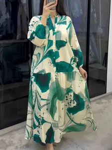 2026 New Floral Long Sleeve Dress, Versatile V-Neck Casual Wear Maxi Dress, Loose Fit Elegant Chic Style for Women Womenswear