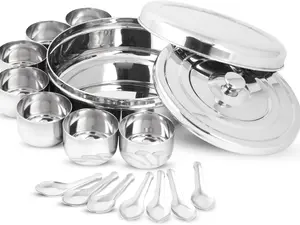 Double Lid Masala Dabba With 7 Compartments and 7 Spoons, Stainless Steel, 7.3 inch