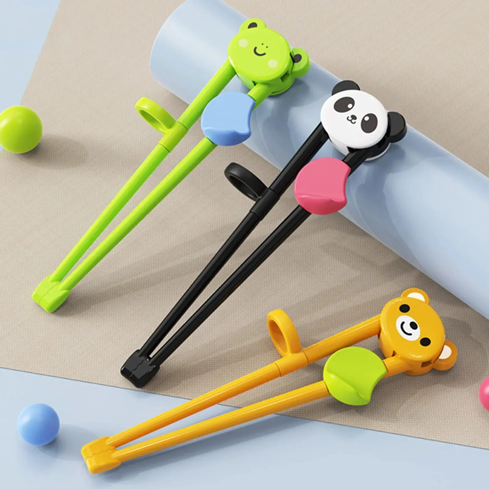 3 Pairs Training Chopsticks Comfortable Grip Cartoon Cute Bear Kids Food Grade Learning Chopsticks Kitchen Utensils