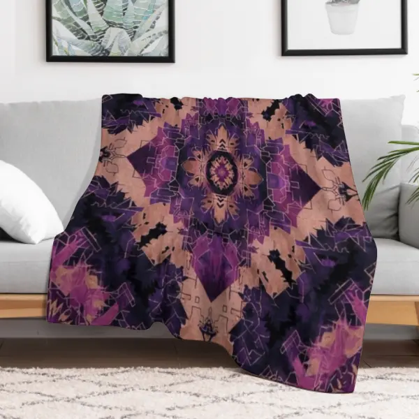 Vintage Purple Geometric Throw Blanket - 280GSM Soft Flannel, Abstract Print, Art Graphic, Modern Decor for Living Room Couch, Abstract Print Blankets, Art Graphic Blankets