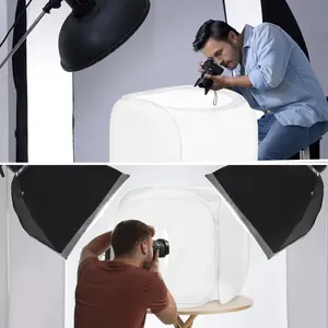 Portable Camera Light Box Cube, Photo Studio Shooting Tent with Diffusion Softbox & 4 Color Backdrops (Red, Dark Blue, Black, White) for Table Top Photography, Camera Accessories