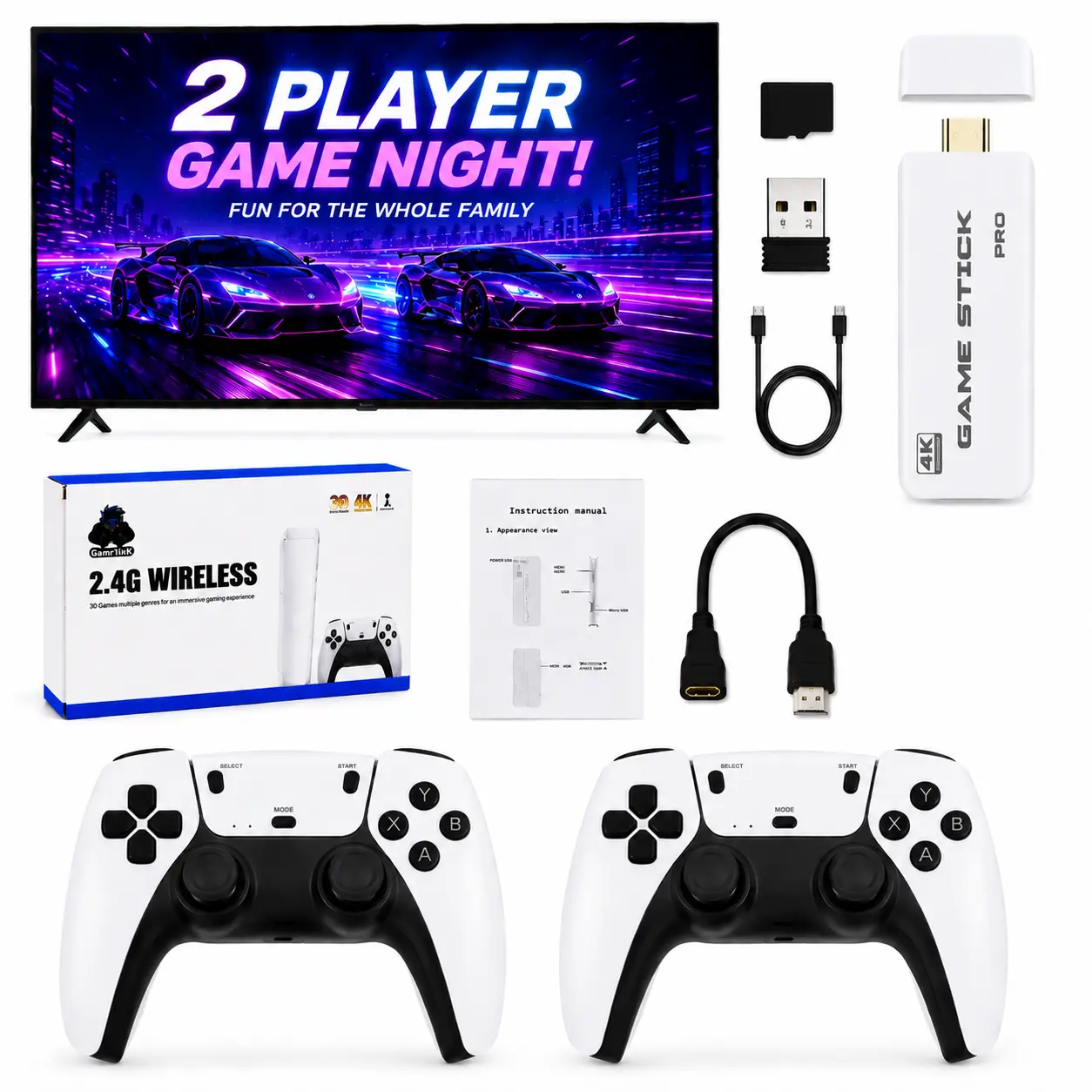 Retro Gaming Console for TV, Classic Wireless Game System, Plug & Play Home Entertainment Device, Built-in Classic Games, Dual Wireless Controllers, Gaming Gift for Kids & Adults