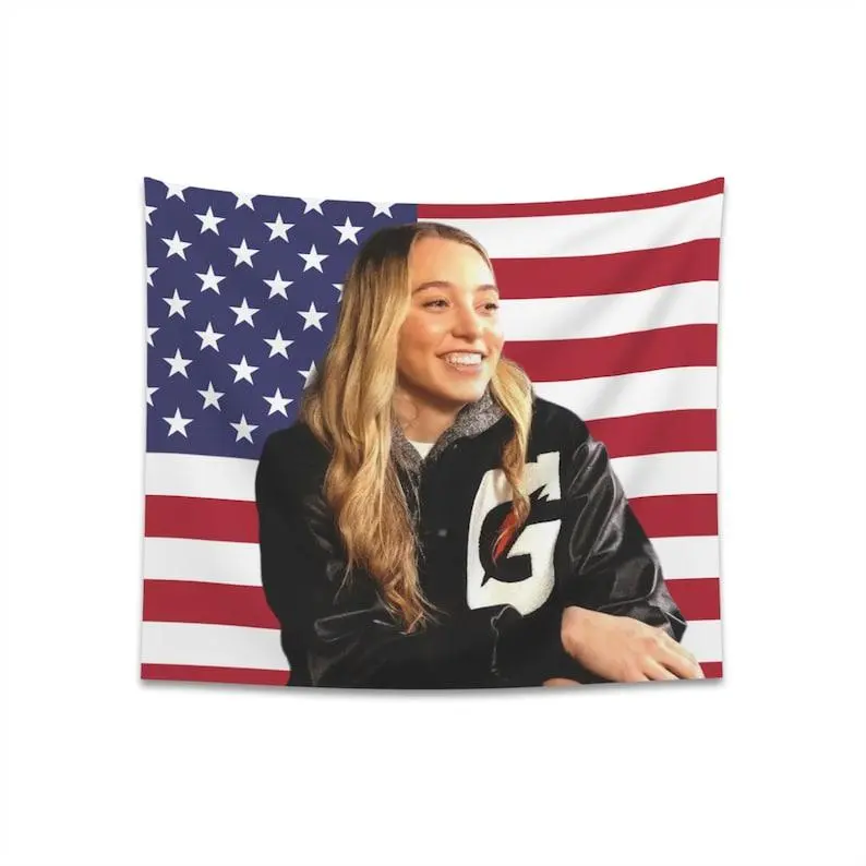 Paige Bueckers American Flag Cotton-Linen Light Cloth Tapestry - Watercolour Art Print Wall Decoration, Strong Synthetic Cloth Decoration Item for Bedroom, Living Room Gift, Decoration Items