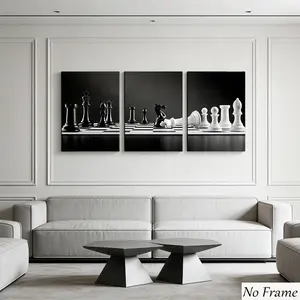 International Chess Canvas Set, Bold Contrast, Classic Pieces, Ideal for Minimalist Office, Game Room, High-End Decoration