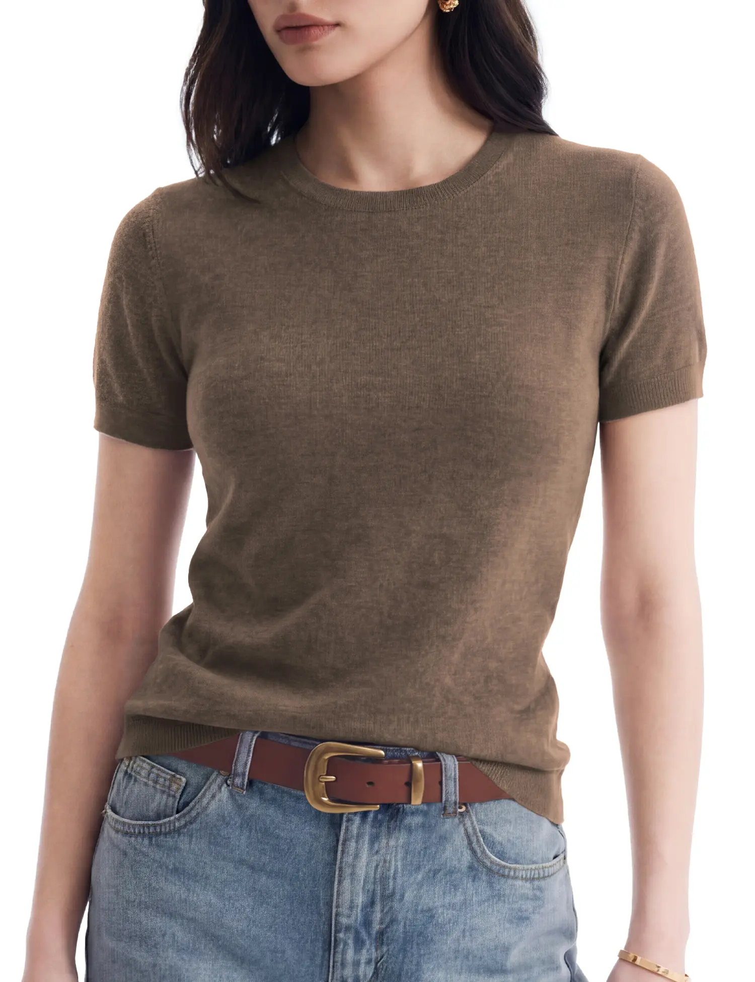 C202 Clearance Deal Wool Blend Crew Neck Short Sleeve Knit Top Lightweight Soft Quiet Luxury Minimalist Workwear Spring Summer Limited Stock Affordable Essential