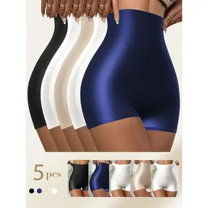 QUASTI 5 PCS High Waisted Seamless Safety Panties for Ladies, High Elasticity No Show Full Coverage Milk Silky Boyshorts Briefs, Comfy Tummy Control Stretchy Invisible Underwear with Breathable Skin Friendly Fabics, S-XXL