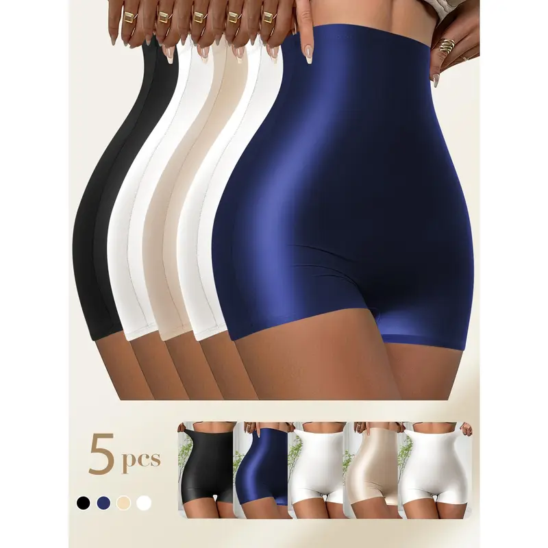 QUASTI Women's 5-Pack High-Waisted Seamless Safety Panties, Smooth Lightweight Minimalist Everyday Boyshorts with High Elasticity, Tummy Control, Full Coverage, Invisible No-Show, Breathable Skin-Friendly Fabric, S-XXL