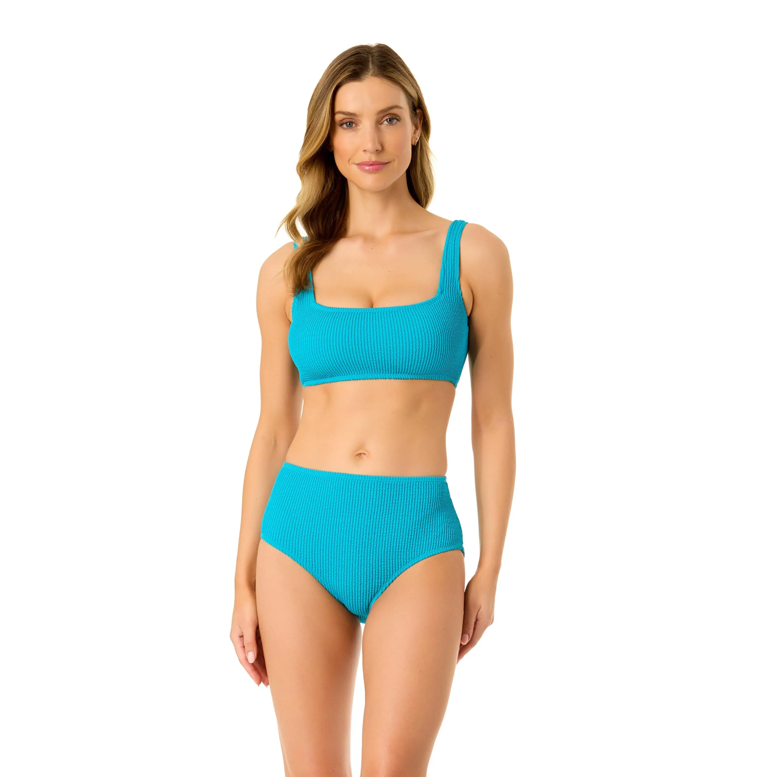 Women's Live In Color Textured Classic Square Neck Bralette Bikini Swim Top