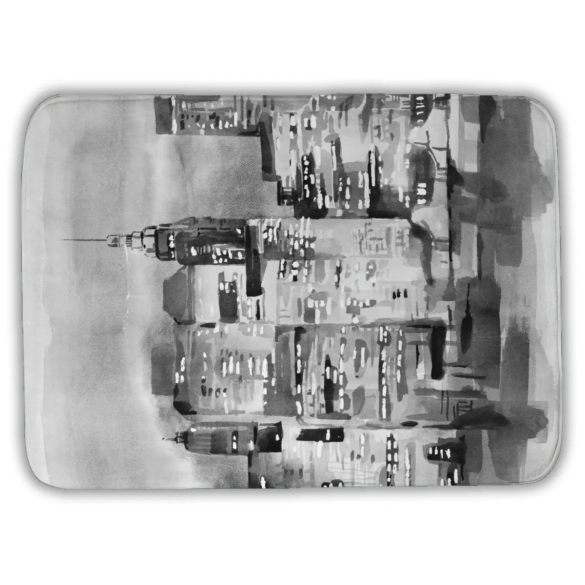 Rectangle 360-Stand Watercolor Cityscape Bath Mat (17x24 in.) - Cushioned Anti-Slip, Absorbent Foam, Easy to Clean, Modern Home Bathroom Decor Accessory, Indoors Apartment Supply, Modern Art Print