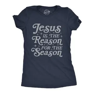 Womens Jesus Is The Reason for The Season T Shirt Cute Christmas Graphic Novelty Tee Funny Womens T Shirts Cute Vintage Fashion Casual Ladies T-Shirt Gift Christmas Tops for Women Funny Religious Top Women's Navy