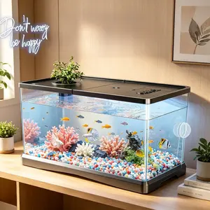 New Home Aquarium with Lid, Plastic Eco-Friendly Decorative Large Gold Fish Tank, Desktop Lazy Turtle Bowl, Modern Design