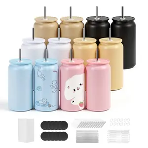 12-Pack 16 oz Portable Multicolored Sublimation Tumblers Bulk, Stainless Steel Double Wall Insulated Blank Water Bottles with Lids and Straws, DIY Personalized Customization Kit (Hand Tools for Tools & Hardware)