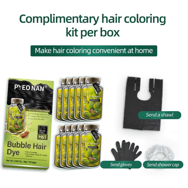 PYEONAN Unisex Bubble Hair Dye, Black or Dark Brown with Herbal Ingredients, No Bleaching, Ammonia-Free, 10 Bags Hair Color 5.6 Oz./160g Haircare Coloring, Springtok