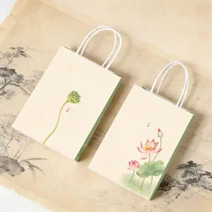 Chinese-style ink painting rice paper gift bags, vintage kraft paper bags featuring plum/orchid ink landscape paintings, suitable for gift wrapping and party souvenirs. They can be used for weddings, birthdays and various festive occasions.