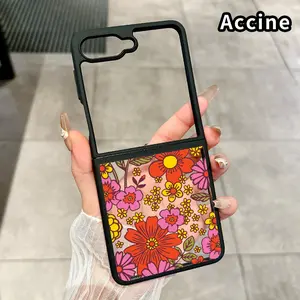 Floral Symphony Pattern Foldable Phone Case for Z Flip 7/6/5/4, Axis Protection and Complete Lens Protection Shockproof Silicone TPU Transparent Cover
