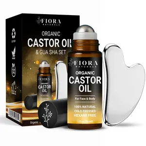 Organic Castor Oil Roll On & Stainless Steel Gua Sha Facial Tool