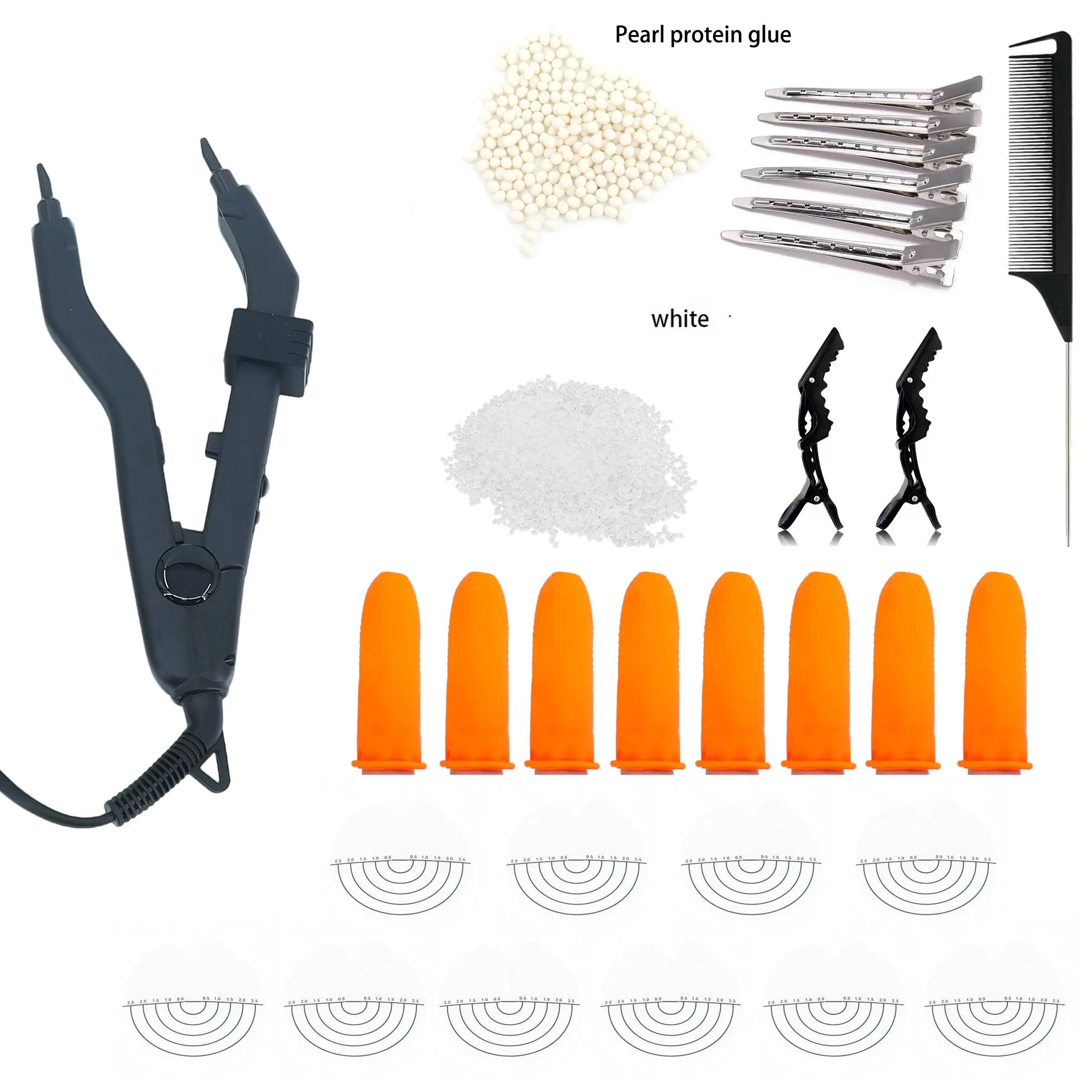 Hair Integrated Keratin Glue Combination Tool, 1 Set Adjustable Temperature Mini Heating Head Hair Iron & Pointed Comb & Hair Pad & Insulated Sleeve & Clip for Salon Hair Curling Tool, Hair Styling Tools, Salon Equipment, Salon Supplies