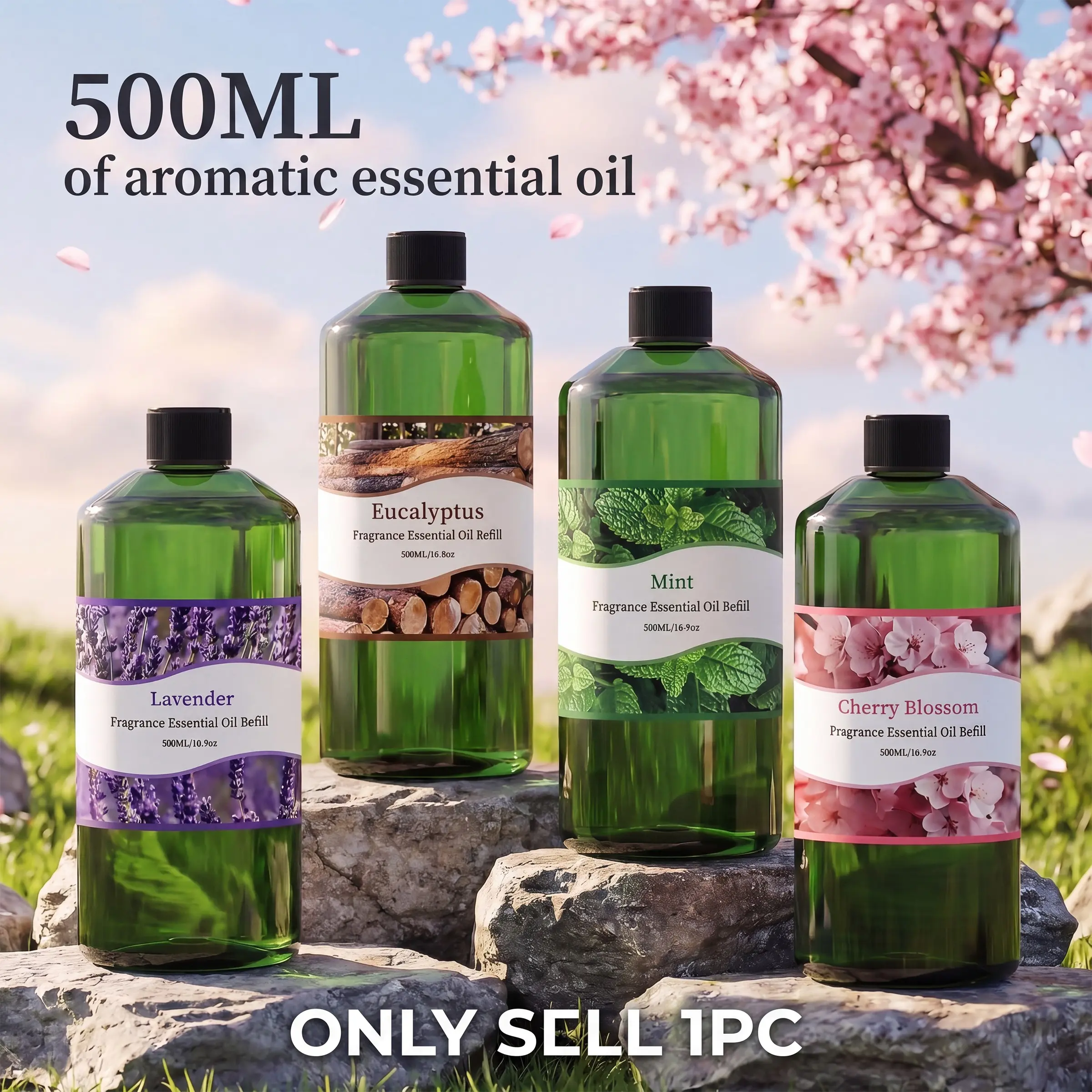 500-Ml Scented Essential Oil Refill Bottle, Long-Lasting Botanical Fragrance, Aromatic Scents, Lavender Scent, Aromatherapy Diffusers, Humidifiers, Car Air Fresheners, Hotels, Offices, Home Fragrances