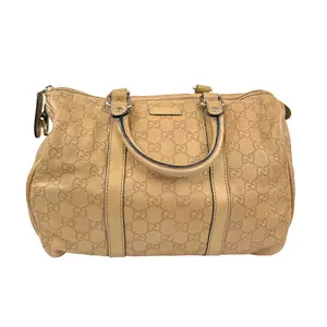 Pre-owned GUCCI embossed leather Shoulder Bags Boston bag, beige GG with top handles and detachable shoulder strap.xb201#