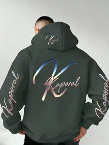 Men's Hooded Sweatshirt, Letter Print, Soft Stretch Knit Fabric, Standard Fit, Casual Daily Wear, Four-Season Hoodie, Fun Style, Essential for Young Adults