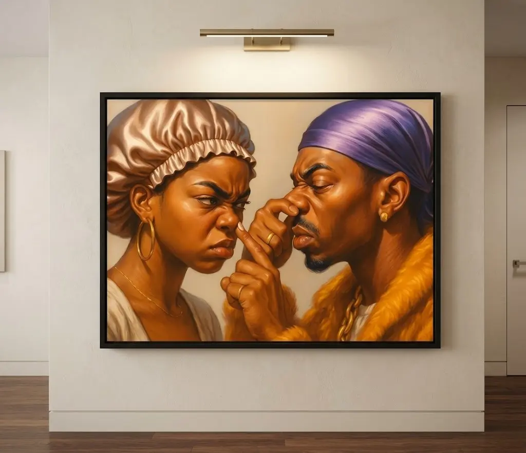 Funny African American Bathroom Wall Art Poster Print Unframed, Black Couple Pinch Nose Humor Painting, Funky Toilet Wall Decor Picture Print Artwork for Restroom Apartment Home Gift