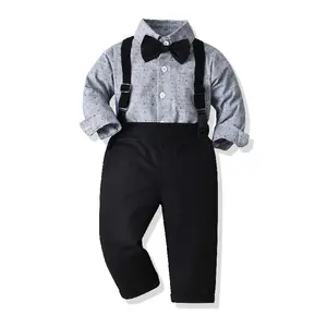 Kids Boys Gentleman Clothing Sets| Long Sleeve Bowtie Shirts Tops + Suspenders Pants Trousers| Boy Tuxedo Casual Formal Suit| Perfect for All Seasons, Floral Pattern, Non-Stretch