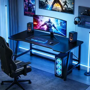 40 Inch Small Gaming Desk, T-Shaped Ergonomic Computer Desk with Cable Management, Modern Black PC Gaming Table for Home Office & Small Space