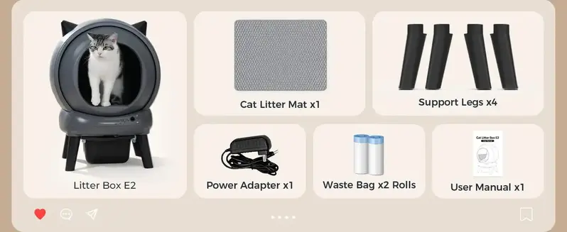 Self Cleaning Litter Box for Multiple Cats, E2 Automatic Cat Litter Box, Self-Cleaning Robot with Smart APP Control and Health Monitoring, Includes 2 Roll Trash Bag and Litter Mat, Grey