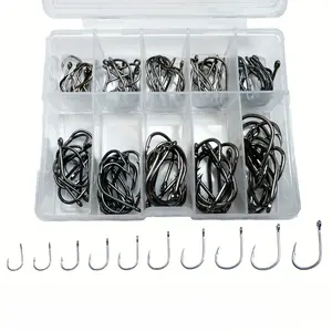 100 Pcs Fish Hooks in A Box Boxed Fish Hooks High Carbon Steel Hooks, Sport Circle Silvery Fishing Hooks