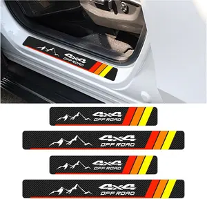 4PCS Tri-Color Door Sill Protectors, Carbon Fiber Door Threshold Protection, Front/Rear Door Sill Plate Step Guard, Anti-Scratch Entry Guard Sticker for Cars SUVs Trucks (Tricolor Off Road)
