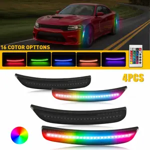 For Dodge Charger 2015-2023 RGB LED Side Marker Lights w/ Remote Control SMOKED4