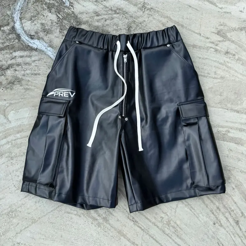 Leather "PREV" Jorts with Drawstring Waist and Pockets