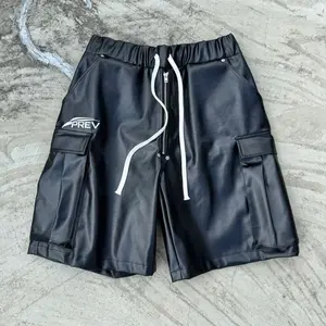 Leather "PREV" Jorts with Drawstring Waist and Pockets