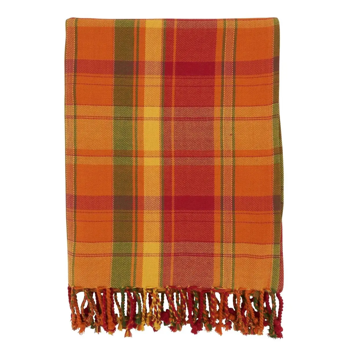 212 MAIN Cozy Cotton Woven Oblong Plaid Pattern Throw Blanket - 50x60 in, Classic Style, Terracotta Harvest Design, Twisted Tassels, Decorative Blankets for Sofa